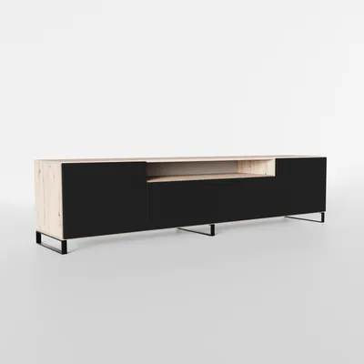 Produktbild von MEBLINI TV-Schrank 200cm Lang - Fernsehschrank - TV Lowboard Industrial - Unterschrank für Fernseher - TV-Unterschrank - TV-Schrank - LION - 200x41x53cm - Artisan Eiche/Schwarz Matt