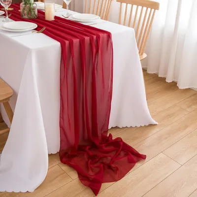 Produktbild von Chiffon Tischläufer Hochzeit Deko Stoff Rot 70 x 400 cm