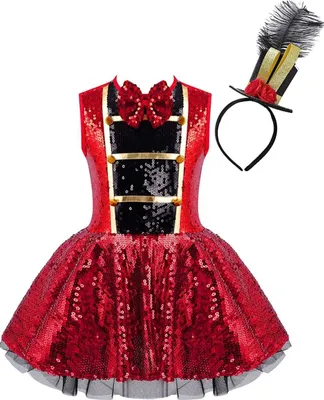 Produktbild von Kinder Mädchen Kostüm Gr. 170-176 Cm Zirkus Outfits Pailletten Kleid Tutu Rock Quaste Tanzkleid Ringmaster Cosplay Verkleidung Karneval Party Kleid