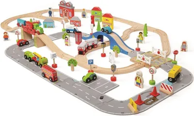 Zdjęcie produktu dla Bigjigs Toys City Road and Railway Set, Model pociągu i koleji, Chłopak, dziewczyna, 3 lat(a), Wielobarwny, Model kolejki/pociągu, 914 mm