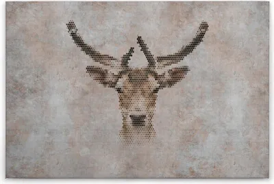Produktbild von Leinwandbild Wildtiere 60 x 90 cm - Wandbild Hirsch Grau Braun - Keilrahmen Tiere Wohnzimmerdeko Wanddeko Wandgemälde