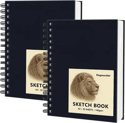 Productafbeelding van Schetsboek, 2 Pack, 50 Vellen (100 Pagina's), A5 140gsm Spiraal Zuurvrij Kunsttekenpapier, Voor Kinderen en Volwassenen Kunstenaars
