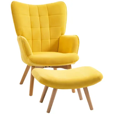 Produktbild von Relaxsessel Loungesessel Ohrensessel Akzentsessel mit Hocker, Armlehnstuhl mit Holzbeinen, Cord-Optik für gemütliches Sitzen