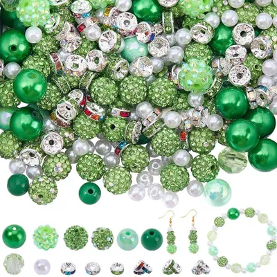 310er Set Strass-Perlen, Rondelle, Acryl, Grün, für Schmuck