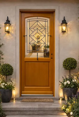 Immagine prodotto di Porta d'ingresso in legno con vetro trasparente, Elioth, H.215xL.90 cm, lato tavolo P. sinistra, maniglia, cilindro grande, ferramenta.