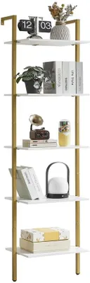 Produktbild von Unyqoos® Leiterregal 5 Ebenen, wandmontierbar, Holz‑Metall, bis 23 kg/Platte – Regal für Bücher, Pflanzen & Deko (Wohnzimmer, Büro)