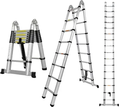 Produktbild von 2-in-1 teleskopische Doppelarmleiter / Gelenkleiter - 5 m, Aluminium