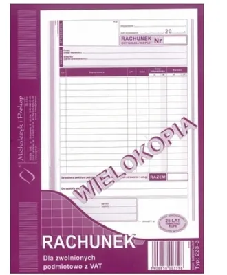 Zdjęcie produktu dla Rachunek dla zwolnionych z VAT 223-3, 80 kartek