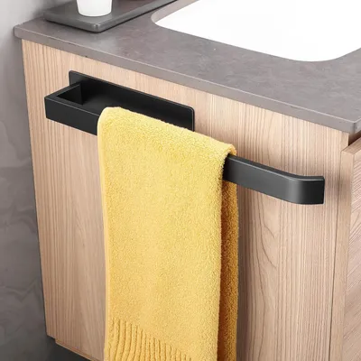 Image de Porte-serviettes noir mat, adhésif, en acier inoxydable, 38 cm