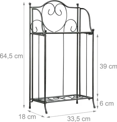 Immagine prodotto di Relaxdays Scaffale per fiori in metallo a 2 ripiani per piante in vaso, decorazione da balcone per esterni, da appoggio, A x L x P: 64,5 x 33,5 x 18 cm, nero