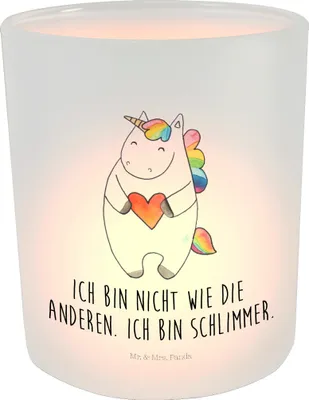 Produktbild von Mr. & Mrs. Panda Windlicht Glas Einhorn Herz - Transparent - Geschenk, Garten, Freundin, Bunt, Teelichthalter, Einhörner, Unicorn, Lustig, laterne, aus