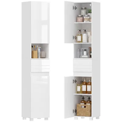 Produktbild von Badezimmerschrank Schmaler Badschrank mit verstellbaren Einlegeböden, 30 x 30 x 170 cm, Weiß