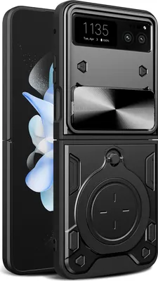 Produktbild von Handyhülle für Motorola Razr 40 Dual-Layer Stoßfest Rüstung Hülle mit Kreisförmig Ring Ständer Schwarz