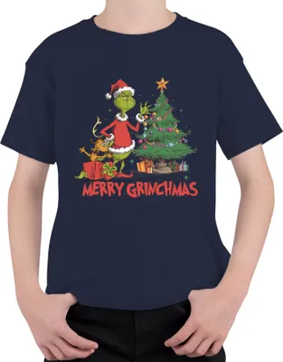 Produktbild von Merry Grinchmas Grinch Weihnachtsbaum Geschenke Weihnachten Uni Kinder T-Shirt, Navy, 152