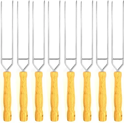 Produktbild von 8er Set Edelstahl Grillspieß | BBQ Fleischspieß mit Holzgriff | Schaschlikspieße Grill Spieß Gemüsespieße | Universalspieß Edelstahlspieß
