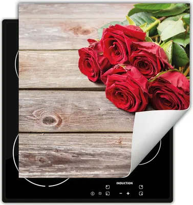 Produktbild von DarHaus Herdabdeckplatte 60x52 cm Anti Rutsch Matte Aufrollbar, Rosen - Holz