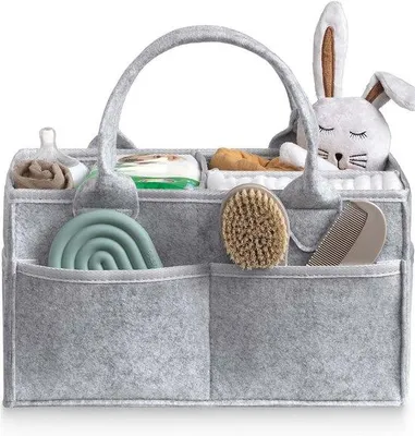 Produktbild von Organiseerdoos für Mama - Opbergtas für Babybedarf - Grau - 38 × 25 × 18 cm - Vilttasche