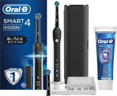 Produktbild von Oral-B Smart 4 4500 Wiederaufladbare elektrische Zahnbürste Schwarz mit 2 Bürstenköpfen