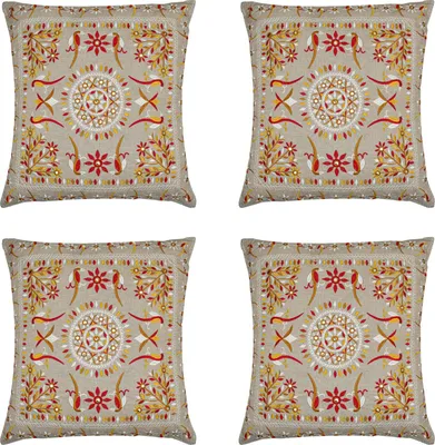 Immagine prodotto di Set di 4 fodere per cuscino Marrakesh 40x40 cm grande | cuscini per divano in cotone ricamato per decorare il soggiorno su poltrone e divani | cuscini decorativi lodge rosso come cuscini per sedie in sala da pranzo