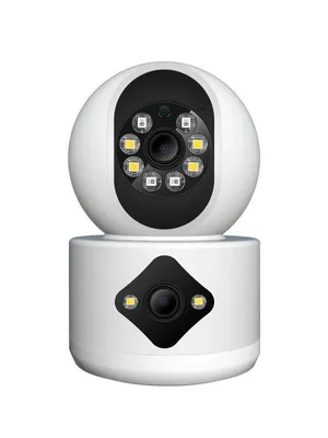 Zdjęcie produktu dla Kamera z dwoma obiektywami, biała, RobiCam, Ultra HD, szeroki kąt, kolorowy tryb nocny, model R11, podwójna kamera, czarna