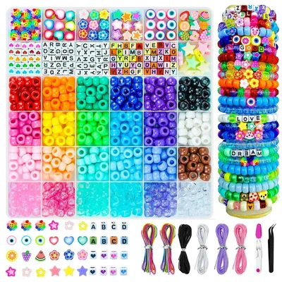 Image de Jeu de perles, 1000 pièces, 24 couleurs, 6x9 mm, grand trou, idéal pour bracelets et bijoux, kit de loisirs créatifs