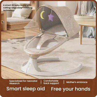 Image de Berceau électrique pour bébé - Lit pour bébé - Bluetooth - Plusieurs modes - Minuterie - Moustiquaire - Couleur kaki