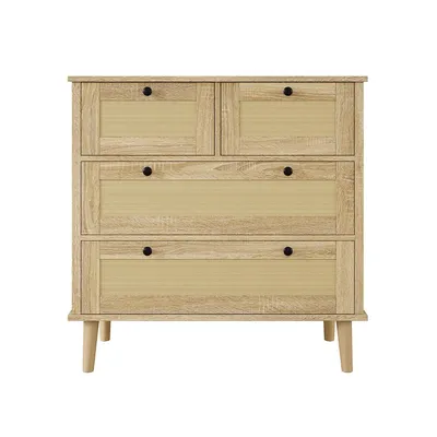 Produktbild von Sideboard mit vier Schubladen Rattanschubladen Aufbewahrungsschrank Kommode 80 L x 40 B x 80 H(cm)