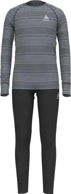 A full-body view of a children's long-sleeved shirt and pants set.