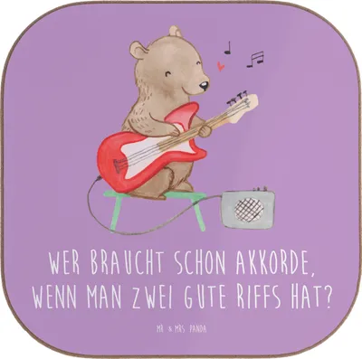 Produktbild von Mr. & Mrs. Panda Holzuntersetzer E-Gitarre Zwei Riffs - Lavendeltraum - Geschenk, Tassenuntersetzer, Musiker, Musikstil, elektrische Gitarre, Lernen, Untersetzer Gläser