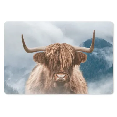 Produktbild von MuchoWow® Mauspad Mousepad Schottischer Highlander - Berg - Nebel 27x18 cm - Mousepads - Maus Mat - Pad - Mausunterlage - Büroartikel - Desk Matten