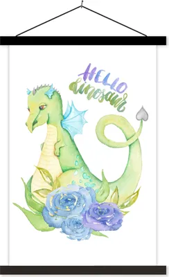 Produktbild von MuchoWow® Textilposter Dinosaurier - Blumen - Kinderzimmer - Jungen - Mädchen - Kinder 120x180 cm mit schwarzem Rahmen - Fotos