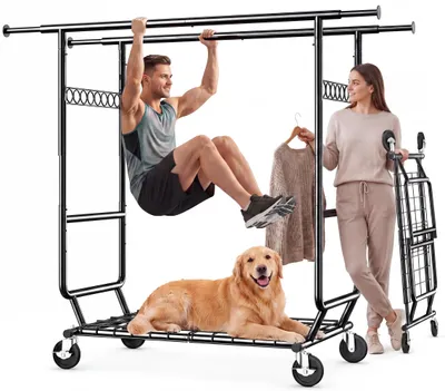 Produktbild von HOKEEPER Schwerlast Kleiderständer auf Rollen, Doppelter Kleiderstange,bis 283 kg belastbar (D002K)