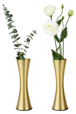 Produktbild von 17 cm große, messingfarbene Metallvase, kleine Blumenvasen, 2er-Set, moderne dekorative Vase für Heimdekoration, Hochzeit oder Geschenk