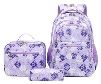 Produktbild von Schulrucksack Set Mädchen Teenager Grundschule mit Lunchtasche und Stiftetasche Lila