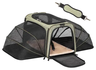 Produktbild von Faltbare Transporttasche für Katze und Hund, erweiterbar, mit Schultergurt, Grün, 43x28x28cm (gefaltet)