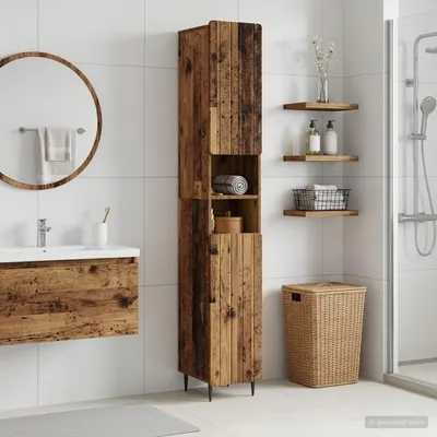 Image de Meuble de salle de bain exclusif - Armoire avec étagère ouverte, modèle ZWOLLE, en bois vieilli