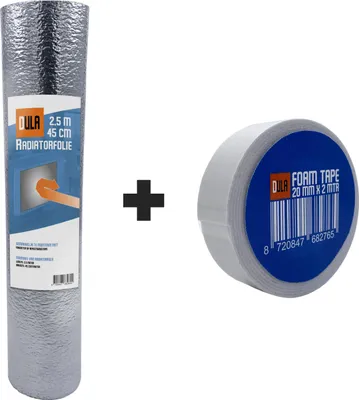 Produktbild von DULA Heizkörperfolie -2,5 mx 45 cm - 1 Rolle mit doppelseitigem Klebeband - Isolierfolie