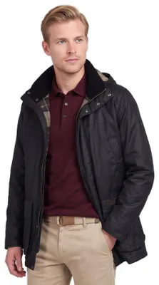 Produktbild von Barbour gewachste Jacke einfarbig dunkelblau normaler Schnitt