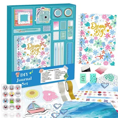 Produktbild von DIY Journal Set Kinder,Tagebuch Sticker Bastelset mit Scrapbook, Aufklebern, Zubehör & Geschenkbox für Jungen & Mädchen,Blau