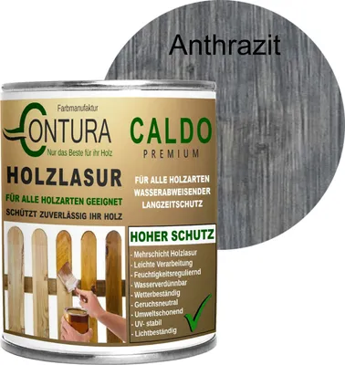 Produktbild von 750ml - Holzlasur Dickschichtlasur Set + Pinsel 2in1 Dauerschutzlasur Holzschutz Lasur - 12 Anthrazit