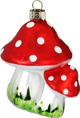 Produktbild von Christbaumschmuck Glas Zwei Fliegenpilze 9.5cm rot / weiß
