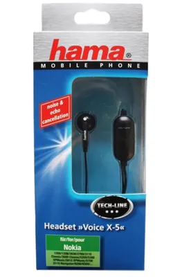 A retail package for a Hama mobile phone headset.