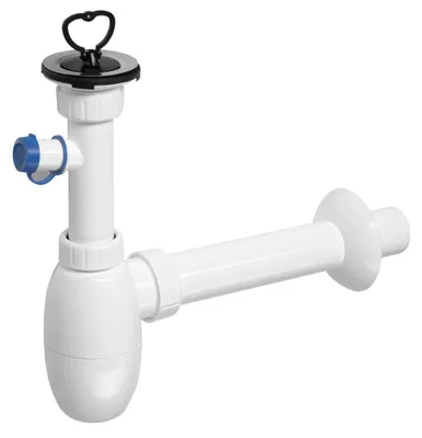 Obrázek produktu pro Umyvadlový sifon, nerezová ocel, 5/4'odtok 40 mm s odbočkou, zátka, plastový odpad