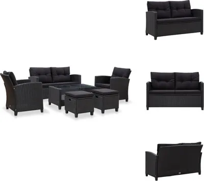 Image de vidaXL Ensemble de 6 canapés de jardin avec coussins Poly Rotin Noir - Canapés de jardin