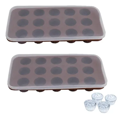 Productafbeelding van Siliconen chocoladevormen - 15 holletjes met deksel - Voor het maken van chocoladebonbons - 2 stuks - Koffie