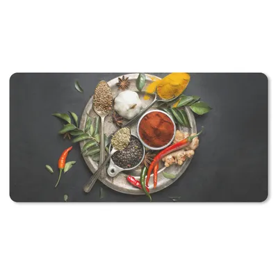 Produktbild von MuchoWow® Schreibtischunterlage Gewürze - Teller - Pfeffer - Schwarz - Löffel - Silber 80x40 cm - XXL Mauspad - Gaming Mauspad