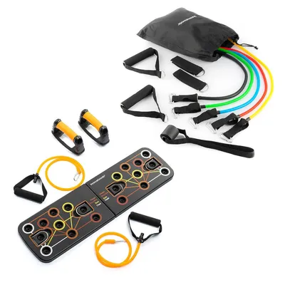 Produktbild von Pack Liegestützbrett und Satz regulierbaren Stretchbändern mit Accessoires und Übungsleitfaden InnovaGoods