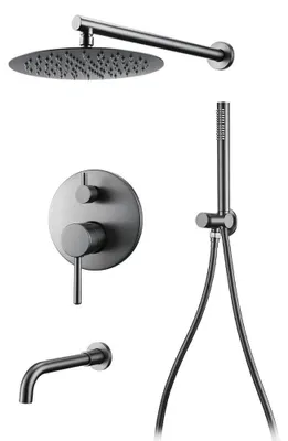 Obrázok produktu pre Sprchový systém - zabudovateľná sprchová batéria 2318 - mosadz - sprchová hlavica s priemerom 25 cm, ručná sprcha - zmiešavač teplej a studenej vody - výškovo nastaviteľná - povrchová úprava: kartáčovaná, sivá farba