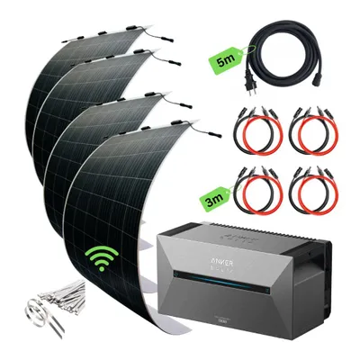 Produktbild von Ultraleicht Balkonkraftwerk 1240W mit Speicher 4 leichte Solarmodule (nur 5kg) – Anker Solarbank 2 PRO – Steuerungseinheit mit WLAN integriert – anschlussfertig - Anschlusskabel -
