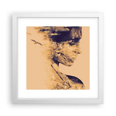 Produktbild von Gerahmtes Poster - Weißer Rahmen - Frau Vögel Fotomontage - 30x30 cm - Wand Bild - Wanddeko - Wandbilder - Kunstposter - Wandposter - Bilderrahmen - Bilder - Kunstdruck - Wandbild - P2WAC30x30-4246